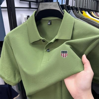 Heren Poloshirt Hoge Kwaliteit Kraag Vlag Print Korte Mouw T-shirt Zomer Mode Trend Herenkleding XXL gray