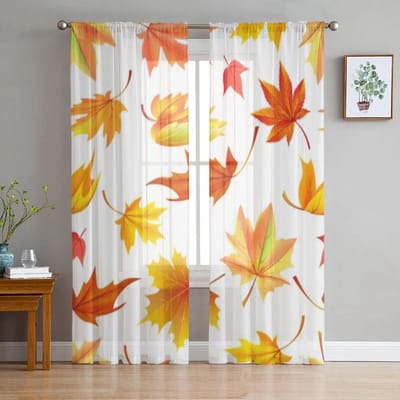 Herfst Gele Bladeren Transparante Gordijnen Voor Woonkamer Moderne Mode Valgordijnen Voor Keuken Tule Gordijnen 135W x 114H(cm) white