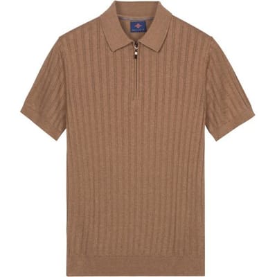Baileys Polo Zip Collar Drop Needle Knit Stripe Texture Taupe / male