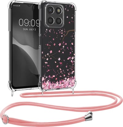 kwmobile telefoonhoesje geschikt voor HONOR X6a - Hoesje met telefoonkoord - Back cover voor smartphone - Case in poederroze / donkerbruin / transparant