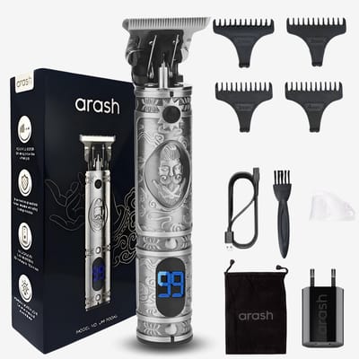 arash® Tondeuse Mannen - Draadloze Tondeuse voor Hoofdhaar & Baardhaar - Haartrimmer - Tondeuse Heren - Trimmer - Baard Tondeuse - Hair Clipper - Haar tondeuse - Zelfsmerende Messen - Grijs - Incl. Oplaadblok & 5 Opzetstukjes