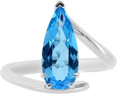 Cavill - Elegante Damesring - 925 Sterling Zilver Gerhodineerd - 2,601 ct Peervormige Blauwe Braziliaanse Topaas - Marambaia Topaas Sieraad