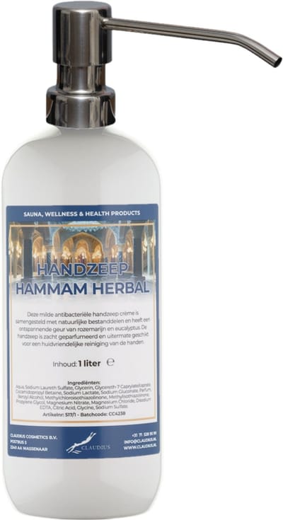 Handzeep Hammam Herbal 1 liter - met gratis RVS zilverkleurige pomp