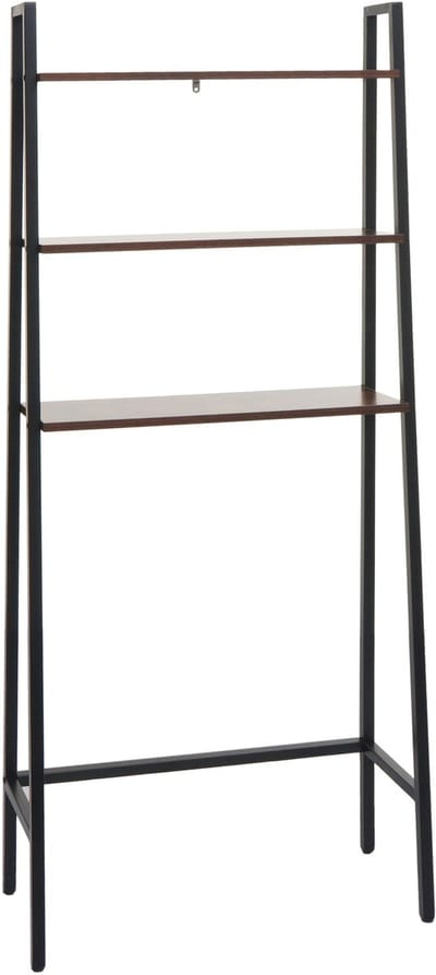Staande plank MCW-K82, badkamer plank wasmachine plank ladder plank, industrieel metaal hout 155x64x25cm ~ bruin