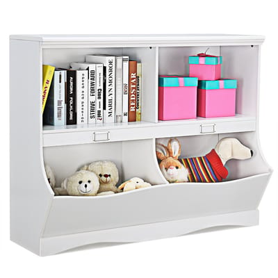 COSTWAY Speelgoedrek, boekenrek voor kinderen, kinderrek met 4 vakken, opbergrek, speelgoedorganizer, voor boeken, speelgoed, kinderkamer, wit, 104,5 x 39,5 x 83,5 cm