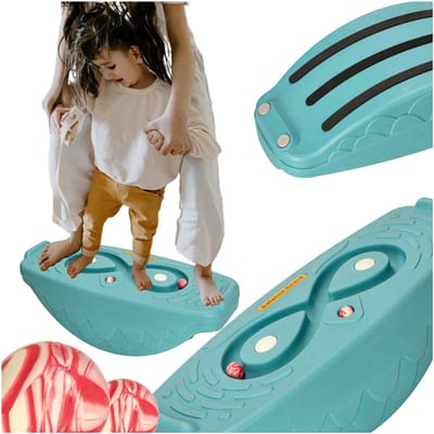 Playos® - Balansbord - Doolhof - met Lichtgevende Elementen - Turquoise - tot 90 kg - Plastic - Antislip - 59.5 cm x 26 cm - Kinderen en Volwassenen - Wiebelbord Peuters - Balanceerbord - Balance Board - Montessori Speelgoed