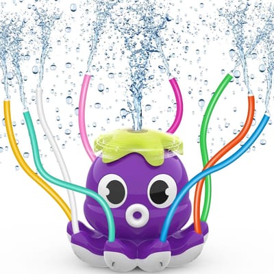 waterspeelgoed voor outdoor-activiteiten, waterspelletjes voor kinderen, Buitensproeier voor kinderen en peuters, Zomers buitenspeelgoed en tuinspellen met 8 beweeglijke sproeibuizen, Eenvoudig aan te sluiten op de tuinslang (paars)