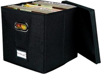 Vinyl Record Organizer - Portable Album Storage Box met deksel en draaggreep, decoratieve beschermkasthouder 12 inch vinylrecordcontainer voor thuisopslag verplaatsen DJS Music Lovers Colle