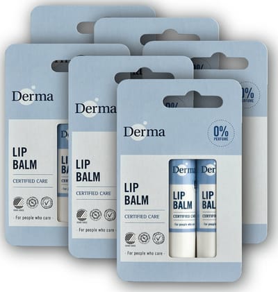 Derma Family Lip Balm - Parfumvrij - verzorgt Droge en Gesprongen lippen - Hypoallergeen- 6 x 2st pack
