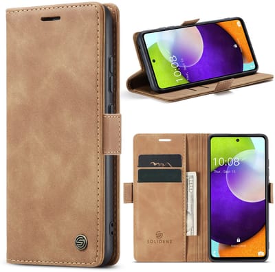 Solidenz Urban Book geschikt voor Samsung Galaxy A52s / A52 hoesje - Telefoonhoesje A52 - A52s Case Met Pasjeshouder - PU Leren Hoes - A52 cover - Bruin