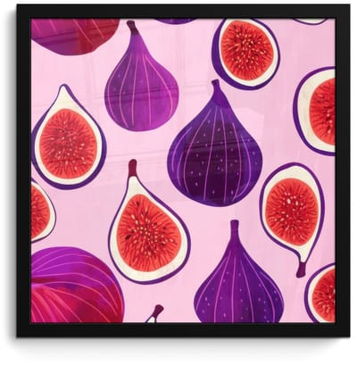 Poster in lijst - Fotolijst 40x40 cm - Posters - Vijgen - Roze - Paars - Posterlijst zwart - Decoratie - Wanddecoratie woonkamer - Muurdecoratie slaapkamer