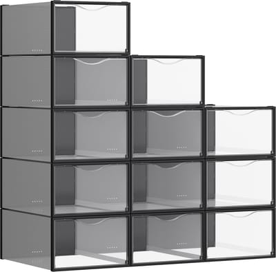 SONGMICS - Schoenendoos - Schoenendozen van Kunststof - Met Deur - Stapelbaar - 12 Stuks - Transparant