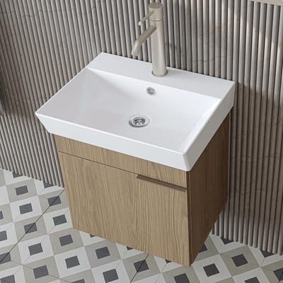 Badmeubel met wastafel - Wastafelonderkast - Badkamer opbergen - Keramische wastafel soft-close - 50 cm breed - Eiken licht