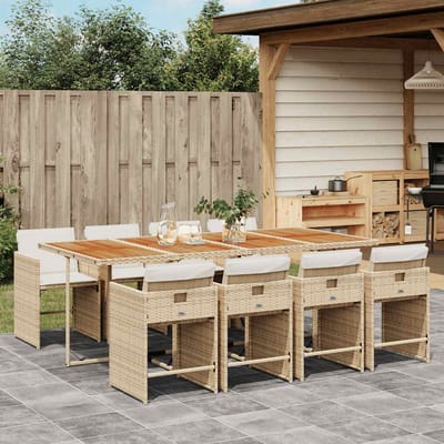 vidaXL - 9-delige - Tuinset - met - kussens - poly - rattan - beige