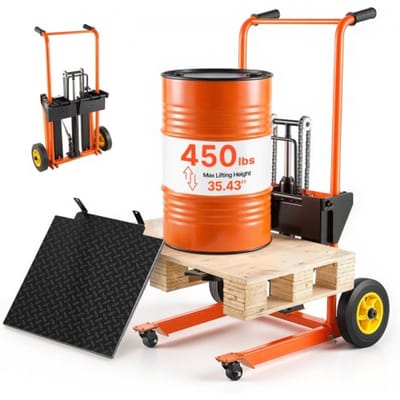 VEVOR Handmatige hooghefpallettruck 205 kg, platformpallettruck met hefplatform, maximale hefhoogte 90 cm, materiaal: heflier, platformpallettruck, handpallettruck, oranje en zwart