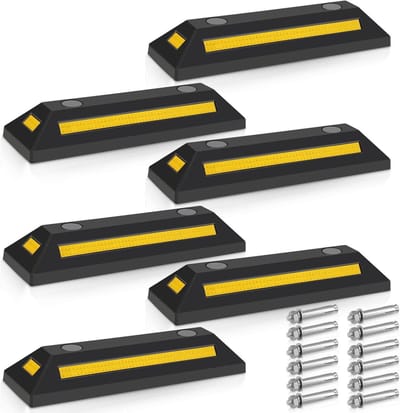 Rubberen wielstopper - Parkeerhulp - Veilig parkeren - Gele reflecterende strepen - 54 x 15 x 9 cm - Zwart
