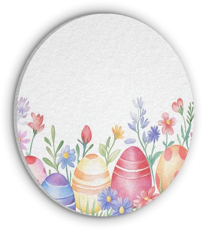 Akoestisch wandpaneel rond 50x50 cm - Vilt schilderij Bloementuin - Kleurrijk - Eieren - Ronde akoestische panelen - Geluidsdempende wanddecoratie - Geluidsisolatie wandcirkel - Muurdecoratie geluidspanelen - Pasen - Paasdecoratie - Paas versiering