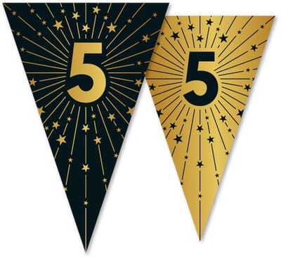 Vlaggenlijn 5 jaar zwart / goud 10 meter 2 zijdig bedrukt - Verjaardag Feestje Vlag Vlaggen Versiering Slinger Feestdecoratie Decoratie - Verjaardag Feestje Vlag Vlaggen Versiering Slinger Feestdecoratie Decoratie