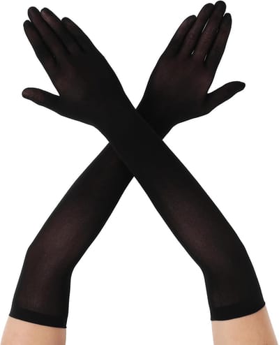 Elegante Lange Zwarte Tulle Handschoenen voor Bruiloften, Feestjes en Cosplay - One Size