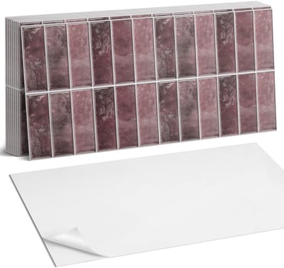 Coloray Plaktegels - Verticale strepen in een mozaïek Zelfklevende Wandtegels - 40 cm x 20 cm - Claret Plaktegels - 10 stuks - Rechthoek PVC Tegels - Plaktegels Badkamer - Vloertegels Zelfklevend - Vinyltegels Vloer Zelfklevend - Portugese Tegels