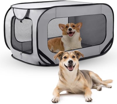Opvouwbare Hondenbox - Reismand Kat Hond - Veilig Vervoer - Dubbele Deuren - 94 x 53 x 53 cm - Grijs