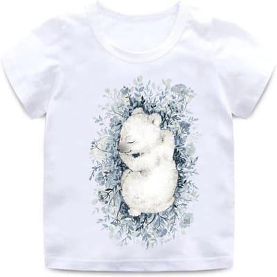 Pyjama pour enfants imprimé dessin animé T-shirt garçons filles décontracté mignon renard manches courtes hauts enfants drôle blanc col rond coton 9T white