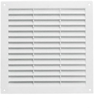 Rechthoekig ventilatierooster 230 x 230 mm met muggennet en insectenbescherming - Wit kunststof