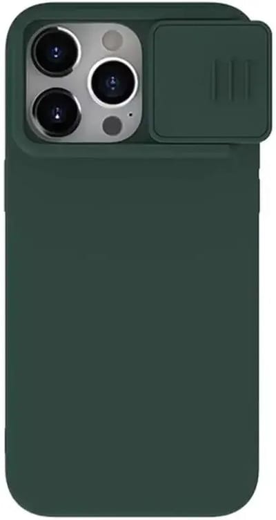 Nillkin CamShield Hoesje Geschikt voor de Apple iPhone 15 Pro Max - Geschikt voor Draadloos Opladen met Magnetische Ring - Siliconen Back Cover - met Camera Slider Groen