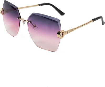 KIMU® Geslepen Diamant Zonnebril - Goud Montuur - Paars Roze Gradient Glazen - Geometrisch Vierkant Kristal Randloos Designer Hollywood Elegant Festival