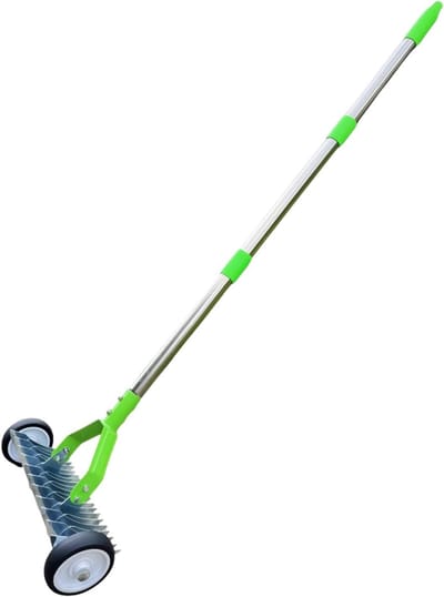 Gazon Rieten Hark - Tuin hark metaal - Gazon onderhoud - Met wielen en stalen tanden - 130 cm