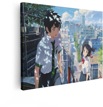 Artaza Canvas Schilderij Anime Your Name - 80x60 cm - Wanddecoratie Japan - Muurdecoratie Slaapkamer - Schilderijen Op Canvas Stad