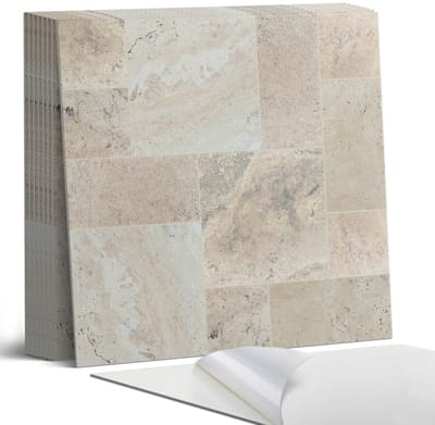 Coloray Plaktegels - Steen mozaïekpatroon Portugese Tegels - 30 cm x 30 cm - Beige Plaktegels - 9 stuks - Vierkant PVC Tegels - Plaktegels Keuken - Zelfklevende Vloertegels - Vinyl Tegels Zelfklevend - Zelfklevende Tegels