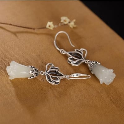 Origineel ontwerp natuurlijke Hetian witte jade magnolia bloem oorbellen Chinese stijl retro charme dames merk sieraden brown