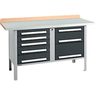 Box-type werkbank Schäfer Shop Select PWi 150-8, beuken multiplex blad, met stalen afdekking, tot 750 kg, B 1500 x D 700 x H 840 mm, antraciet
