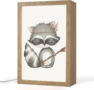 Nachtlampje 20x30 cm - Kinder lampje - Wasbeer - Dier - Bosdieren - Tafellamp kinderkamer - Slaapkamer lamp - Bedlamp kinderen - Kinderlampje stopcontact - Wandlamp babykamer - Nachtlampjes