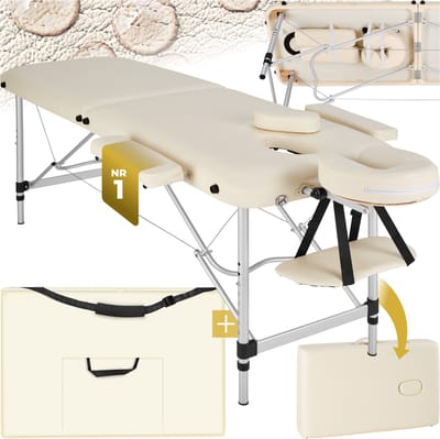 tectake® - aluminium massagetafel 2 zones, massagetafel 4cm matras, opvouwbare massagetafel, in hoogte verstelbare aluminium massagetafel, draagbare massagetafel inclusief accessoires, aluminium hoofdsteun, armleuning en draagtas - beige