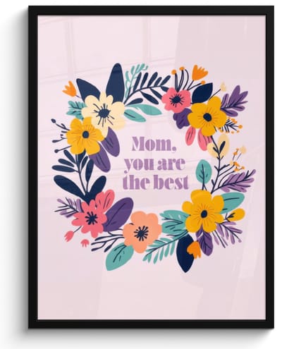Poster in lijst - Fotolijst 50x70 cm - Posters - Bloemenkrans - Kleurrijk - Moeder - Posterlijst zwart - Decoratie - Wanddecoratie woonkamer - Muurdecoratie slaapkamer