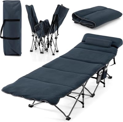 Klapbed met Matras - Kampeerbed Slaapbed - Outdoor Ontspanning - 10-punts Stalen Frame - 185 cm Lengte - Blauw