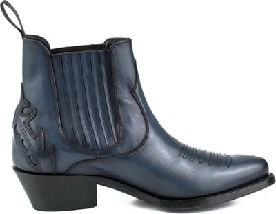 Mayura Boots Marilyn 2487 Marine Blauw/ Dames Cowboy Western Fashion Enklelaars Spitse Neus Schuine Hak Elastiek Sluiting Echt Leer Maat EU 37