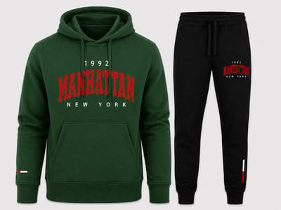 Men's Tracksuit Set Hoodie & Joggers - Manhattan 1992 Print - Cotton Blend Jogging Suit - Sportswear, Gym & Casual Wear – Groen - XS