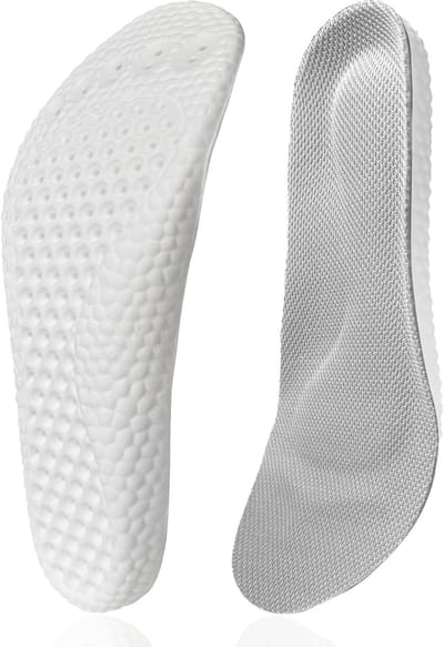 Traagschuim inlegzolen voor dames en heren, comfortabele vervangende schoeninlegzolen voor trainers, sneakers, laarzen en wandelschoenen, ademend, dempend (grijs/voetafdruk, maat 38, 38,5)