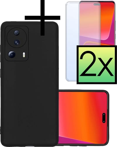 Hoesje - Met 2x Screenprotector - Geschikt voor Xiaomi 13 Lite - Sterk & Shockproof - Back Cover - Siliconen Case - Telefoon Hoes - Zwart