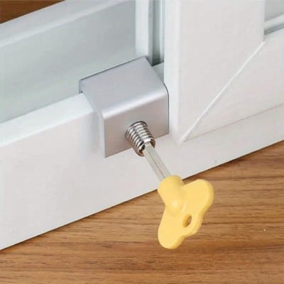 Schuifraam Sloten Verstelbare Veiligheid Raamsluiting Raamstoppers Aluminium met Sleutel Kindveilige Veiligheidsraamsluiting Klemmen gray