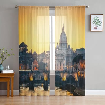 St Architecture River Luxe Chiffon Transparante Gordijnen voor Woonkamer Slaapkamer Decoratie Raam Voiles Tule Gordijn 135W x 114H(cm) beige