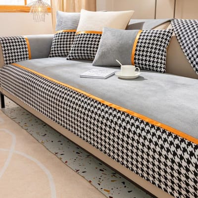 Duizend Vogel Raster Splicing Bankhoes Chenille Winter Bankhoes Alle seizoenen Universeel Bankkussen voor Woonkamer Huisdecoratie 70x70cm 1pcs