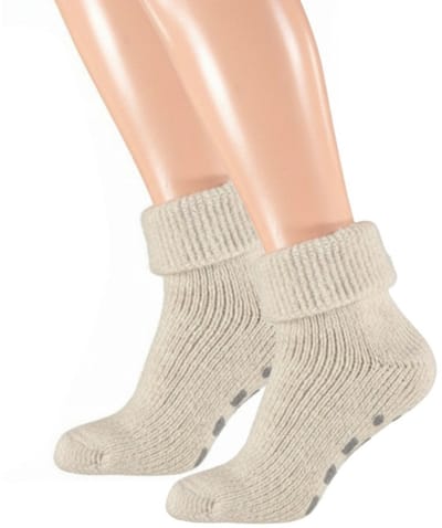 Apollo Wollen huissokken/slofsokken voor dames - 43-46 - ecru - anti slip sokken - cadeau - warme winter sokken