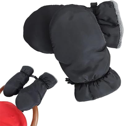Kinderwagen Handschoen Handwarmer - Winter Wandelwagen Handschoenen - Warme Handen - Waterdicht - Winddicht - Bontgevoerde Wanten - voor Kinderwagen, Buggy, Fietsaanhanger - 34x17cm - Zwart