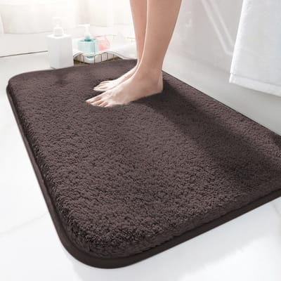 Badmat 40x60cm antislip, zacht waterabsorberend, Shaggy hoogpolig microvezelmat voor de badkamer, badvoorlegger wasbaar in de wasmachine voor bad, douche en badkamer (Koffie)