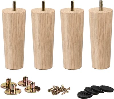 Set van 4 Houten Meubelpoten - Kegelvormig Tafelonderstel met M8 Schroefdraad voor Bank, Kast en Tafels