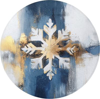 Badmat rond 70x70 cm - Antislip - Abstract - Winter - Sneeuwvlok - Sneeuw - Goud - Badmatten voor badkamer - Badkamermat - Douchemat - Ronde badkamer mat